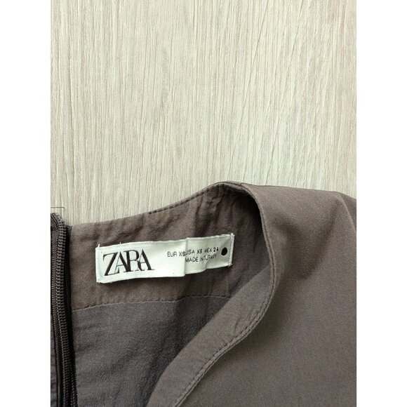 Zara Maxi Voluminous Dress With Puff Hem Sleeveless Sz XS/S  Gray Color Pockets - Picture 9 of 12